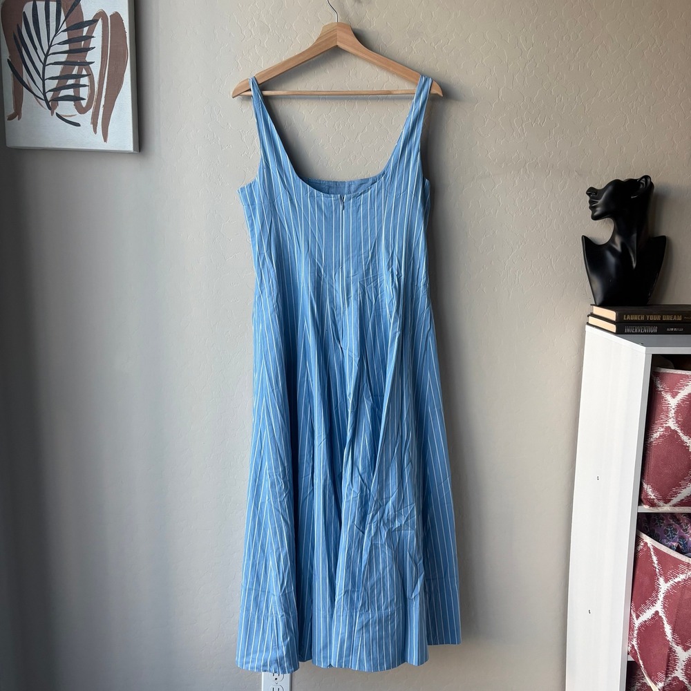 Staud Dress Wells Pinstripe Blue White Striped Cotton Midi Dress Size 10 - Picture 8 of 10